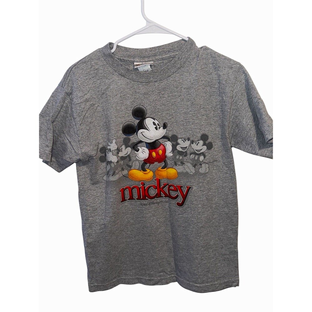 Disney Mickey Mouse Graphic Print Gray Cotton Crew Neck Kids T-Shirt Size Small